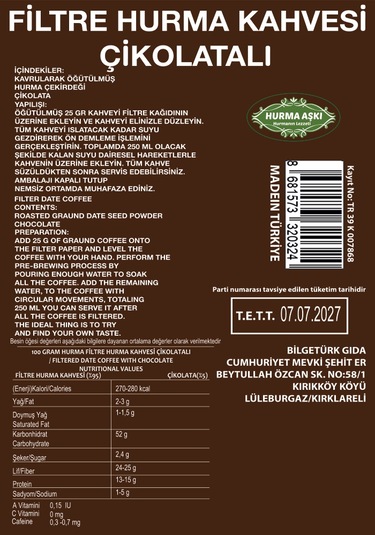 Hurma Aşkı Filtre Hurma Kahvesi Çikolatalı 200 G
