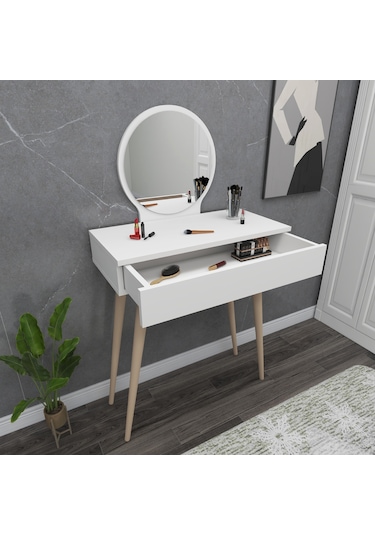 Arnetti Siena Makyaj Masası Aynalı Ahşap Ayaklı Beyaz