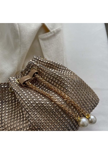 Rhinestone Kadın Omuz Çantası Yaz Zinciri Çapraz Çanta Kova Çantalar Çanta Altın