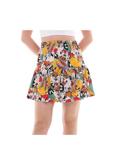 Çizgi Film Karakterli Jarse Kumaş Şort Etek-432-çok Renkli Çok Renkli