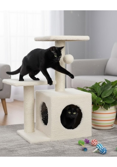 Reyo Pet Çift Basamaklı Yuvalı Kedi Tırmalaması Krem