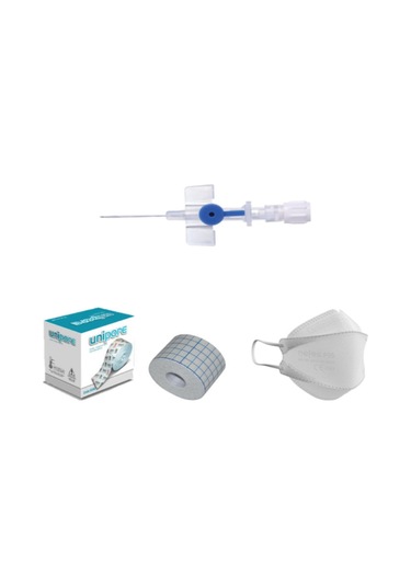 Galena Branül Mavi İntraket 22 G 100 Adet + Unipore 5 x 5 Plaster+ F95 Beyaz Maske Set