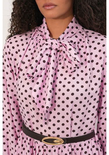 Bigdart Kadın Kemerli Puantiyeli Tesettür Elbise 2613 - Pembe