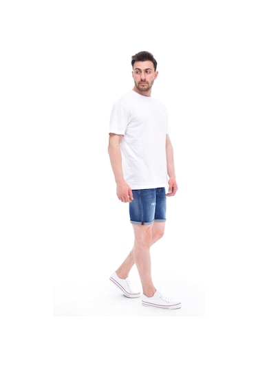 Cedy Denim Erkek Kot Şort Slim Fit Jean Şort - C342 Mavi