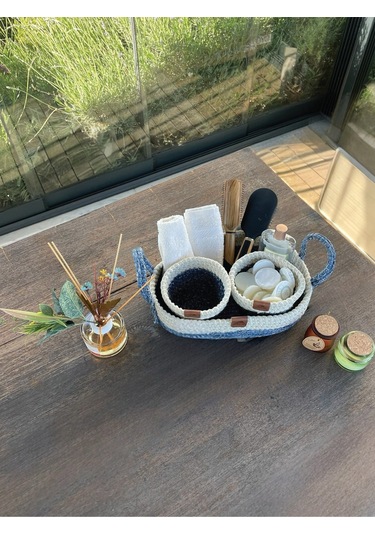 3'lü Düzenleyici Sepet Set Leke Tutmaz Beyaz -mavi Beyaz - Mavi