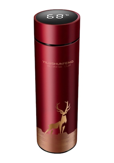 Ranyeek 500ml Güneş Alıcı Termos Bardak - Dokunmatik Led Sıcaklık Gösterici, Damlacık Sağlam, Paslanmaz Çelik, Seyahat Ve Spor İçin Batteri Değiştirilemez Kırmızı