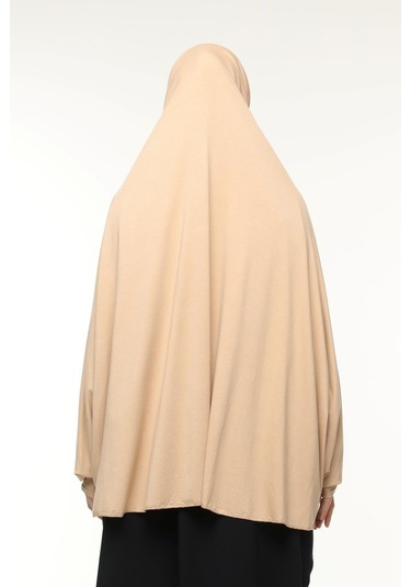 Kollu Sufle Çarşaf Üstü Peçeli Pratik Tesettür Hijab - Nikaplı Namaz Örtüsü Koyu Bej