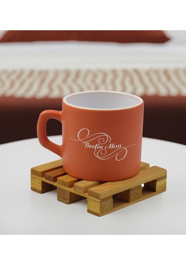 Bk Gift Kişiye Özel İsimli Somon Renkli Middle Çay & Kahve Fincanı-2, Arkadaşa Hediye, Sevgiliye Hediye, Doğum Günü Hediyesi Kobitmeyencom32493 Bk Gif