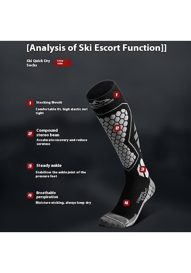 Butu Golovejoy Dwz04 1 Çift Spor Kompresyon Çorapları Kış Sıcak Yüksek Tüp Kayak Baldır Çorapları Siyah+gri Siyah - Gri