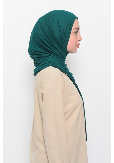 Hazır Pratik Geçmeli Lüks Düz Penye Şal Çapraz Hizalı Yeşil