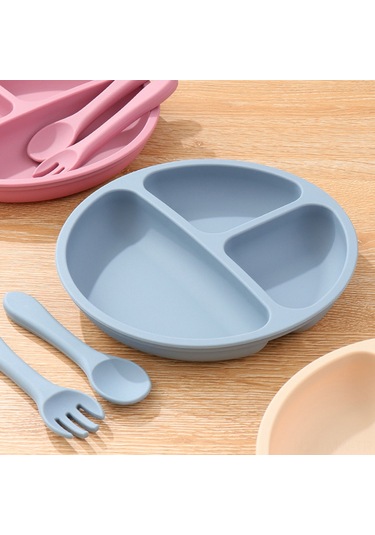 Moveevo Bebekler İçin Silikon Yemek Tabağı - Taşınabilir Çocuk Besteği, Silikon Kaşık Ve Çatal Dahil, Gri Gri