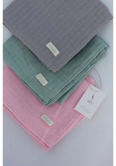 3'lü Organik Pamuk Müslin Örtü Seti Kız Bebek Model 4 Pembe - Gri - Nil 3 Adet 75x85 CM Pembe Gri Nil