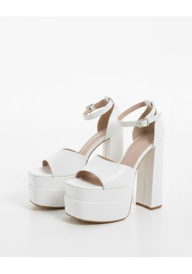 Asmi Shoes Kadın Wilma Beyaz Cilt Tek Bantlı 15 Cm Çift Platform Topuklu Ayakkabı Beyaz Beyaz