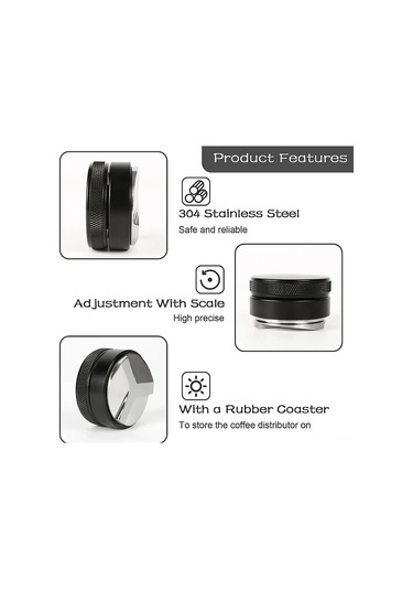 Skycity 51mm Çift Taraflı Çelik Espresso Dağıtıcı Ve Tamper, Ayarlanabilir Derinlikli Kahve Tozu Düzeltici, Delonghi Breville Portafilter Uyumlu Siyah