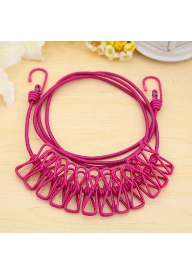 Rose-185cm Taşınabilir Çok Fonksiyonlu Kurutma Rafı Klipler Elbise Askıları Açık Seyahat Çelik Elbise Hattı 12 Adet Klip İle Clothespins