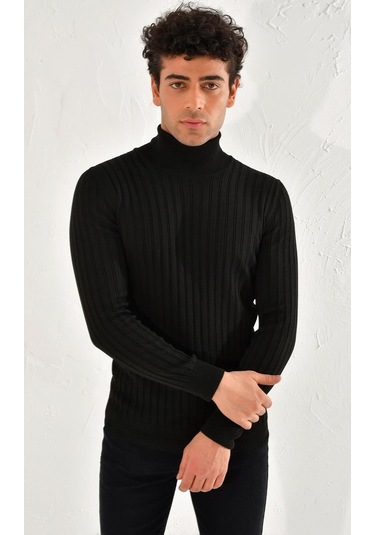 Efor Tr 813 Slim Fit Siyah Balıkçı Triko Siyah