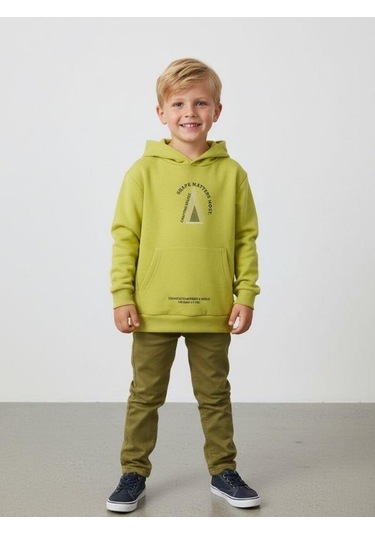 Zekids Erkek Çocuk Pamuklu Neon Yeşil Baskılı Sweatshirt-16701 YESIL