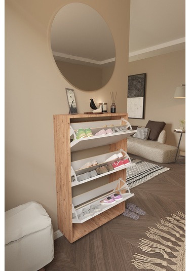 Dekorfim DF08101KAB Ayakkabılık Raflı Ayakkabılık 3 Bölmeli Kapaklı Ayakkabılık