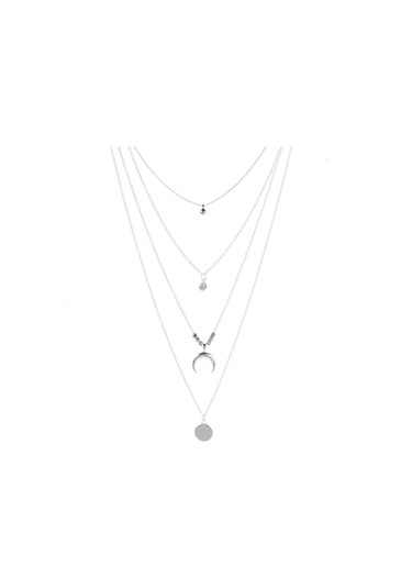 Xindoker Bohem Style Kadın Kolye, Dört Katlı Farklı Pandomalı, Gümüş Renk, Zarf Boyu Seçenekli, İnce Klavikül Gösterir Silver