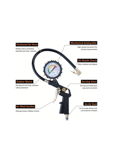 Dashanshop 1 Adet Çok Fonksiyonlu Lastik Şişirme Aleti Basınç Göstergeli Hortum 0 220 Psı