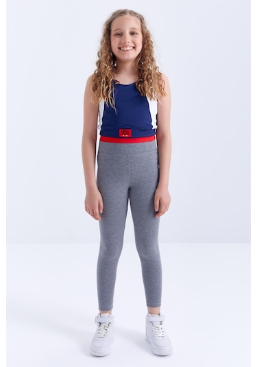 Tommylife Tommy Life Gri Melanj Yüksek Bel Dar Paça Kız Çocuk Tayt - 75047 Gri Melanj