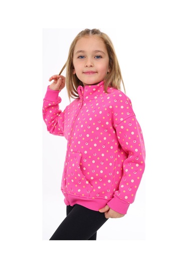 Toontoy Kız Çocuk Baskılı Hırka Koyu Fuşya