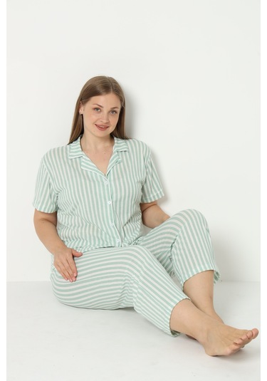 Sleeproom Yazlik Düğmeli Büyük Beden Ev Giyim Yeşil