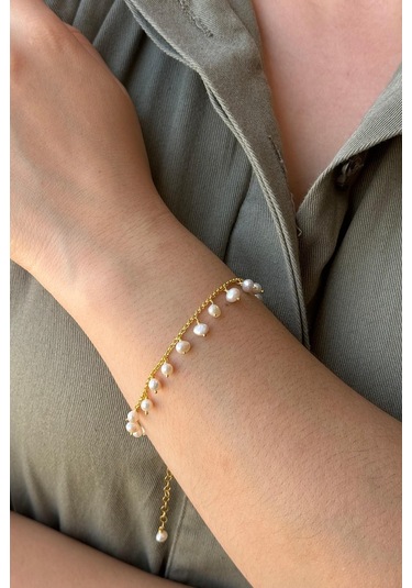 İncili Zincir Bileklik 4,5 Mm 21 Cm / Sarı Sarı Sarı Altın