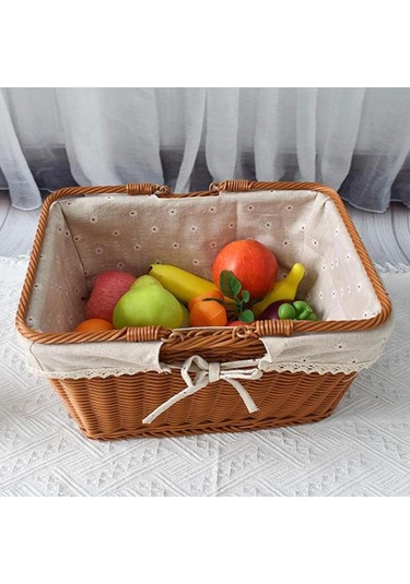 Homyl Taklit Rattan Piknik Sepeti Dokuma Meyve Stil E Çok Renkli
