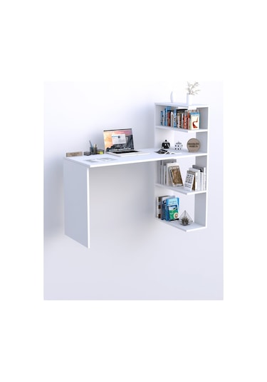 Moonlife Çınar Raflı Kitaplıklı Çalışma Masası Beyaz