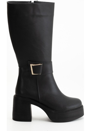 Ventes Kadın Aksesuarlı Kalın Taban & Topuklu Çizme 914311-z Siyah Cilt