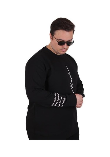 Starbattal Büyük Beden Bisiklet Yaka Sweat Double Face 25707 Sıyah Siyah