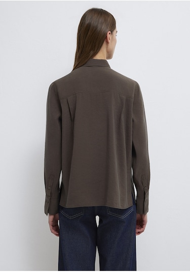 Mavi - Tencel Liyosel Karışımlı Kahverengi Gömlek 1211374-70238 Kahverengi
