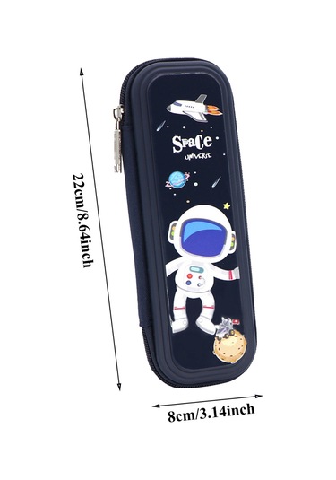 3 Katmanlı Kalemlik, Büyük Kapasiteli Öğrenci Çizgi Film Kırtasiye Kutusu, Astronot Baskılı Kalemlik 22x8x4cm Sadece Kalemlik, Aksesuar Yok
