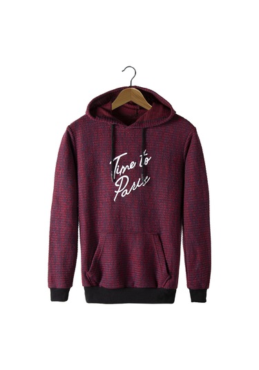 Erkek Bordo Kapşonlu Kanguru Cepli Sweatshirt Vavn21k-6300106 Bordo