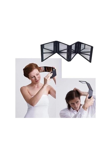 4 Yönlü Ayna 360 Derece El Tipi Masaüstü Taşınabilir Katlanabilir Makyaj Aynası Kendi Saçınızı Kesmek İçin Makyaj Aynası Güzellik Aracı Siyah