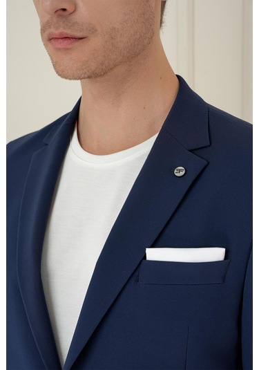Slim Fit Torba Cep Esnek Spandex Karışımlı Düz Lacivert Blazer Ceket C 696 Lacivert