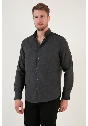 Buratti Pamuklu Regular Fit Düğmeli Yaka Kışlık Erkek Gömlek Cf24W127079 Antrasit