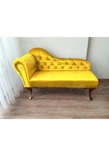 Ters Kol Dekoratif Bihter Koltuk Josefin Puf 110 Cm Ceviz Ayak Sarı