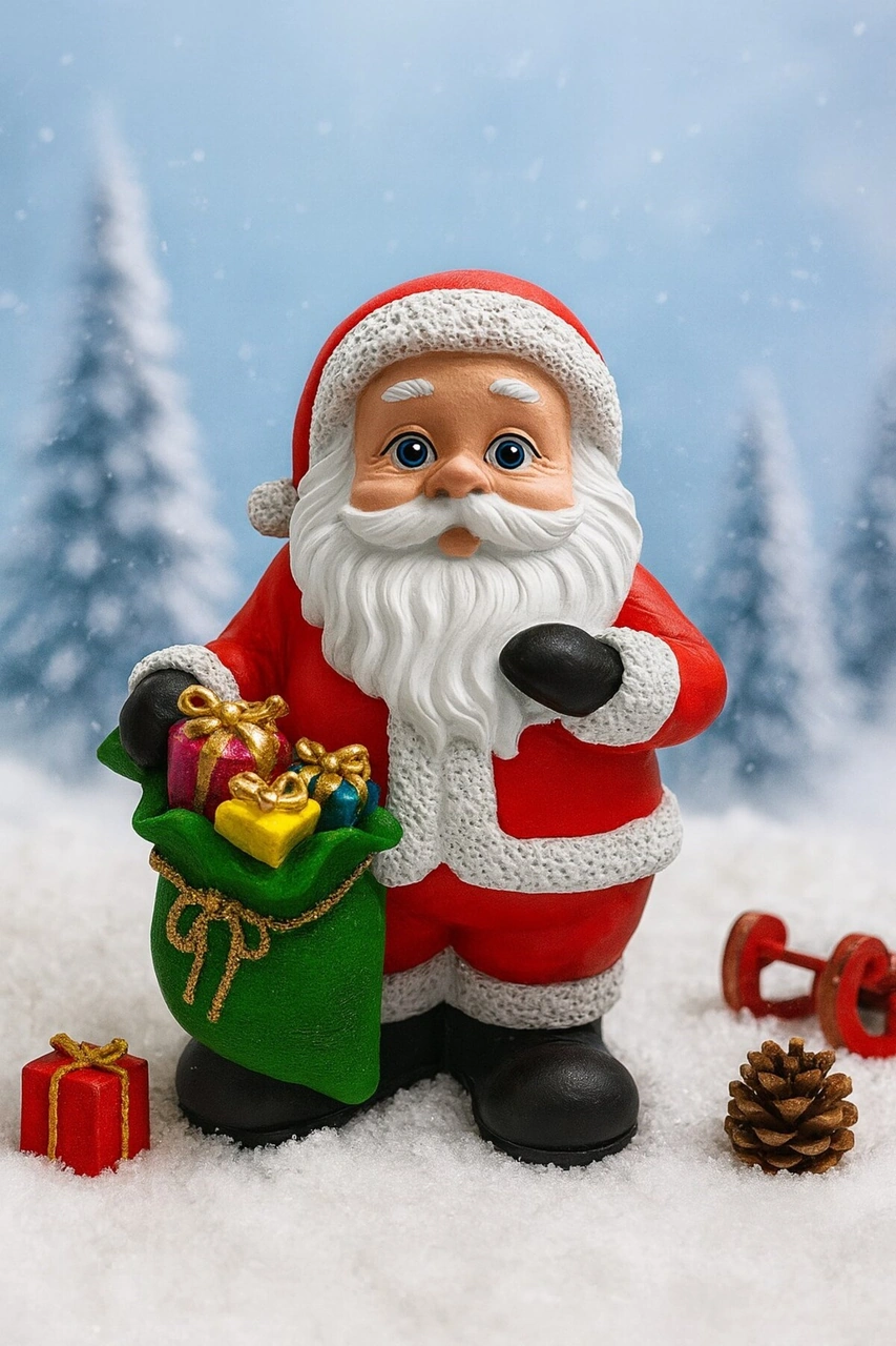 Noel Baba Figürlü Yılbaşı Christmas Şık Renkli Dekoratif El Yapımı Süs Polyester Hediye Biblo 25 Cm Kırmızı