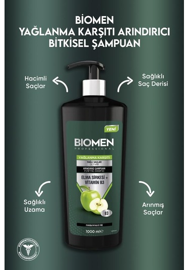Biomen Elma Sirkesi&Vitamin B3 Yağlanma Karşıtı Arındırıcı Şampuan 1 L