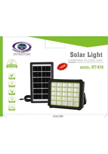 Everton Rt-918 Şarjlı 100w Solar Panelli Projektör Led