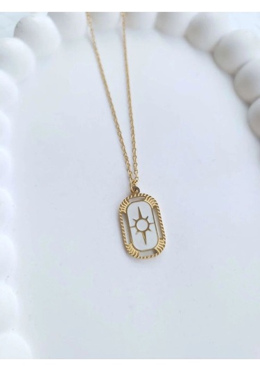 Çelik Gold Dikdörtgen Plaka Antik Kadın Kolye Sevgiliye Hediye Altın