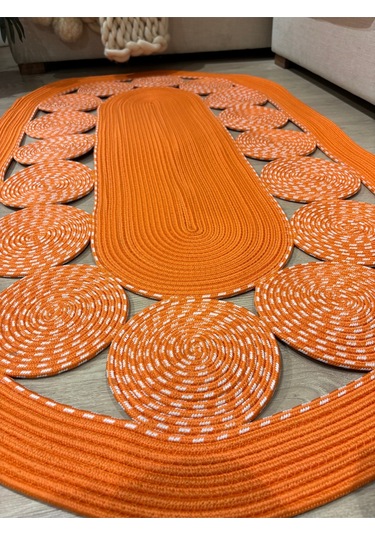 Cookie Jüt Hasırlı El Örgüsü Kilim Turuncu