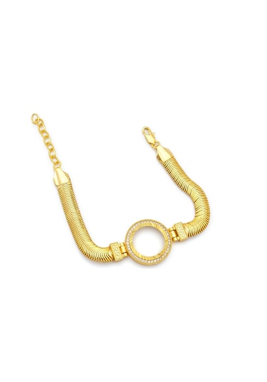 Altın Kaplama İmitasyon Zirkon Taşlı İtalyan Çeyrek Çerçeve Bileklik Blk-1172 Altın