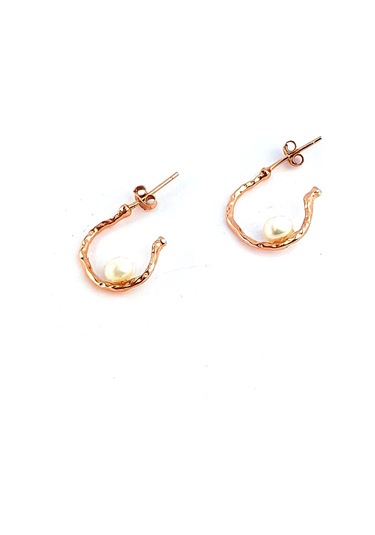 Incili 925Ayar Gümüş Rose Yarım Halka Tasarım Küpe 1.5 Cm