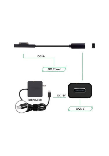 Sones Microsoft Surface Pro 5/6 İçin Type-c / Usb-c Ana Döner Ekici Tablet Güç Şarj Kablosu, Boyut: 30 Cm Siyah