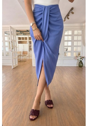 Lijuri Drape Detaylı Anvelop Etek 4089 İndigo