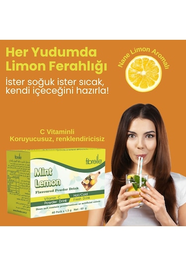 Fibrelle Nane Limon Aromalı Toz İçecek 1,5 G Saşe 40 Adet 60 G