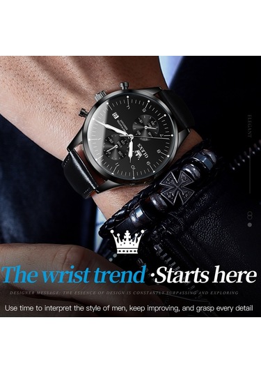 Olevs 2880 Erkekler Çok Fonksiyonlu İş Su Geçirmez Deri Kayış Kuvars İzle Siyah